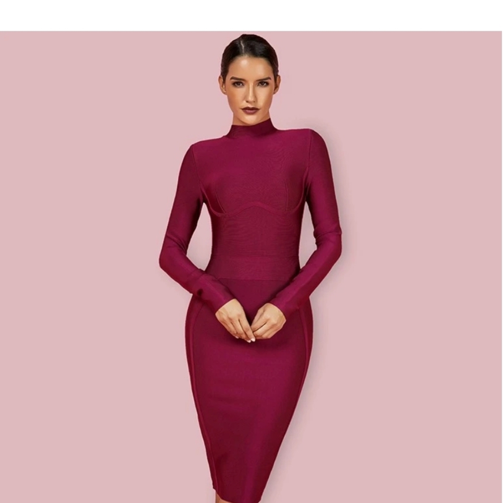 High Neck Long Sleeve Bandage Dress